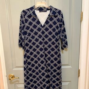 Katherine Way Navy and White Lattice Midi Dress